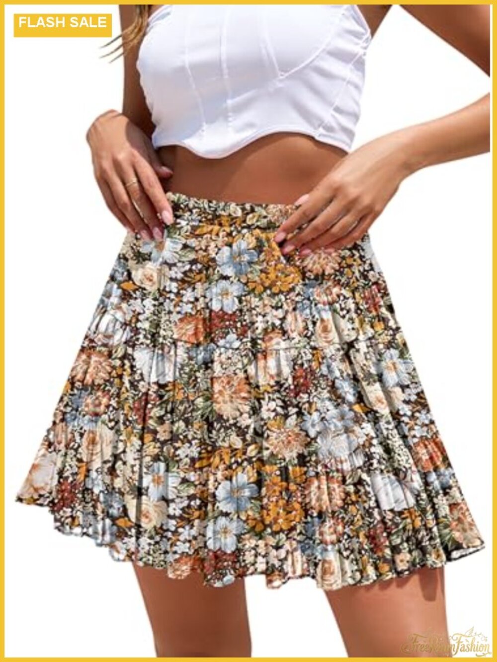 Boho Chiffon Flowy Mini Skirt High Waist Tiered Pleated
